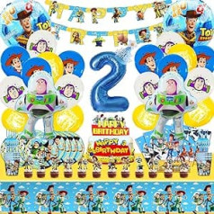 101 Pieces Party Tableware, 2 Years Birthday Decoration Set, Party Tableware Set Balloons, 2 Year Decoration Birthday Balloons, Banner Tablecloth, Plate, Cake Lid, etc. Boys and Girls Party Supplies
