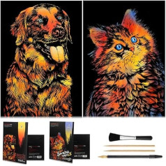 Animal Scratch Art, varavīksnes gleznošanas papīrs, gravēšana, mākslas un amatniecības komplekts, radoša folijas scratch rotaļlieta dāvana, DIY skiču kartīte pusaudžiem, sievietēm, 40,6 x 29,9 cm ar 3 instrumentiem (suns)