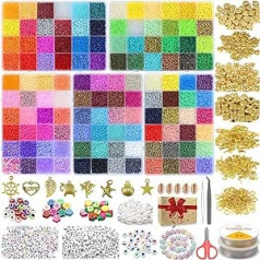 120 krāsas 36693 gabali Pērlīšu komplekts rokassprādzēm, 3 mm vītņošanai, sēklu krelles DIY komplekts ar 300 gabaliem burtu krellēm un piekariņiem rokassprādzei, rotaslietām, kaklarotai, auskari