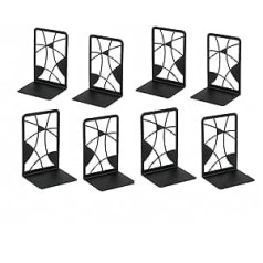 Deefongo Pack of 8 Bookends Made of Metal, Black, Heavy Bookend, Black Bookcase with Floral Design, Scratch-Resistant and Non-Slip Bookcase, Suitable for Books, Libraries and Offices