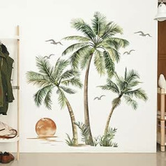 decalmile Wall Sticker Palm Tree Large Boho Wall Sticker Tropical Plants Bedroom Living Room Office Wall Decoration (H: 49 Inches / 125 cm)