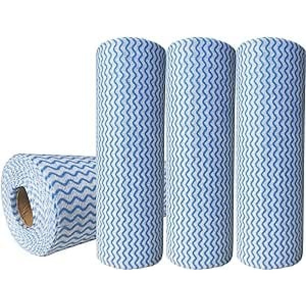 SUZZYVINE 4 Rolls of Wipes on a Roll with 50 Wipes, Reusable Cleaning Cloths, Cleaning Cloths Roll (Blue)