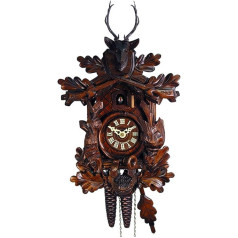 Black Forest dzeguzes pulkstenis/Black Forest pulkstenis (oriģināls, sertificēts), medību gabals, brieža galva/ragi, mednieks, rags, 1 dienas kustība, mehānisks