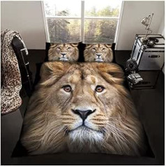 3D Forest Print Easy Care Duvet Cover Set Soft and Cozy Safari Bedding Wild Animal Lion Single