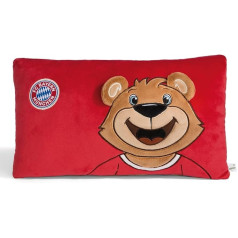 NICI FC Bayern Munich Bear Berni 49080 spilvens 43 x 25 cm - taisnstūrveida mīksts spilvens izgatavots no mīksta plīša, futbola fanu priekšmets ar FCB logotipu bērniem un pieaugušajiem, lieliska dāvana dāvanai, sarkans