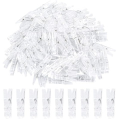 Pack of 100 Pegs for Photos Small Clothes Pegs Transparent Spring Hanging Clips Transparent Clothes Pegs Mini Small Pegs Washing Line Clips for Photos Fairy Lights Hanging Plastic