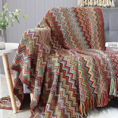 LumiSyne trikotāžas sega ar pušķi Houndstooth Boho Checked cuddly sega Trikotāžas sega Gultas pārklājs Izvelkams dīvāns sega Dekoratīvā sega dīvāngultai 180 x 240 cm