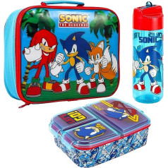 Zawadi Global Sonic The Hedgehog bērnu pusdienu kastes komplekts — izolēta pusdienu soma, vairāku nodalījumu pusdienu kaste un 540 ml ūdens pudele — skolas ceļojumu pusdienu pārtikas komplekts, bez BPA