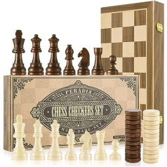 Peradix 2-in-1 Chess and Dame Game Made of Walnut Wood - 39 x 39 cm Foldable Chess Board Magnetic Handmade Chess with Large Chess Figures Toy and Gift for Children