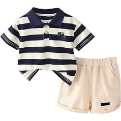 Newborn Boys Outfits Toddler Boys Suit Striped Dinosaur Print Short Sleeve Top Casual Shorts Summer Two Piece Set Birthday Outfit (Navy, 3-4 Years)