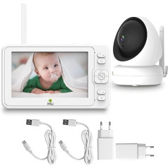m MU Baby Monitor video un audio novērošanas kameras ekrāns 5 collu LCD 1080, 360° rotācija, VOX funkcija, nakts redzamība, temperatūras uzraudzība bērniem/senioriem, nav nepieciešams WiFi