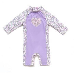 BONVERANO Baby Girls' Swimsuit, Toddler Swimsuit, Long Sleeve, Zip, One-Piece Swimwear with UPF 50+ Sun Protection
