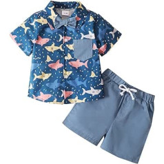 Baby Junge Sommer tērpi Sommer Nette karikatūra Druck Kurzarm Button Up Hemd + Einfarbig Krawatte Up šorti Mode Jungen Anzug