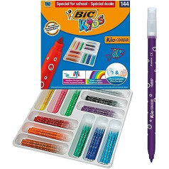 BiC Kids KiD Coleur krāsošanas filca pildspalvas, skolas klases komplekts 144 dab. (asorti)