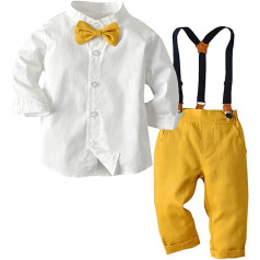 ????Allence Baby Boys' Clothing Sets, Cotton Coat, Long Sleeve Shirt, Trousers, Braces, Bow Tie Suit, Gentleman, Christening, Wedding, for Autumn, Winter - White (white 3) Tie-Dye, size: 130