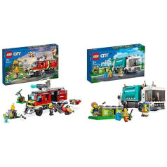 LEGO 60374 pilsētas ugunsdzēsēju brigādes operatīvais ceļvedis automašīna, moderna ugunsdzēsēju mašīnas rotaļlieta un 60386 pilsētas atkritumu kolekcija, atkritumu mašīnas rotaļlieta ar riteņu tvertnēm bērniem no 5 gadiem