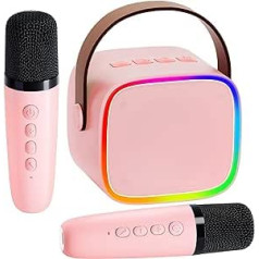 BONAOK mikrofona karaoke mašīna 2 mikrofoni, Bluetooth karaoke iekārtas bērniem pieaugušajiem, pārnēsājams karaoke atskaņotāja mikrofons uzlādei, bērnu elektroniskā rotaļlieta (rozā krāsā)