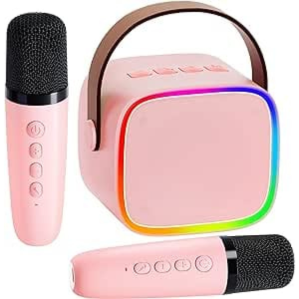 BONAOK mikrofona karaoke mašīna 2 mikrofoni, Bluetooth karaoke iekārtas bērniem pieaugušajiem, pārnēsājams karaoke atskaņotāja mikrofons uzlādei, bērnu elektroniskā rotaļlieta (rozā krāsā)