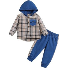 Qiraoxy Kleinkind Baby Jungen Kleidung Langarm Plaid Kapuzen Pulover Top + Sporta bikses Apģērbs 2gab Kinder Sweatshirt Trainingsanzug tērpu komplekti