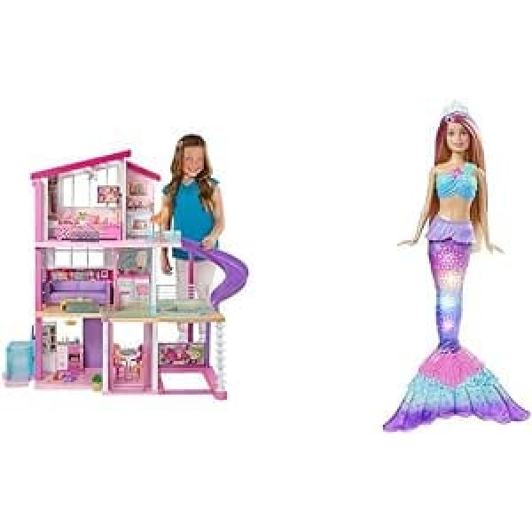 Barbie Doll's House, Barbie Dream Villa (without Barbie Doll), Fully Furnished & Dreamtopia Mermaid, Barbie Mermaid with Pink Hair