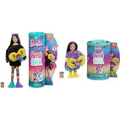 Barbie - Dolls and Accessories & Small Dolls and Accessories, Cutie Reveal Chelsea Doll with Toucan Plush Costume and 7 Surprises Including Colour Changing