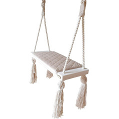 Create For You Children's Swing - Large House Swing - Quilted Children's Swing - Wooden Swing for Ceiling Mounting - Solid Pine Wood - Height Adjustable - 58 x 25 x 4 cm - Colour Beige