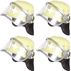 BUSDUGA Fire Brigade Helmet for Children with Folding Visor and Neck Scarf, Ideal for Playing or Fancy Dress (4 x Fire Brigade Helmets)