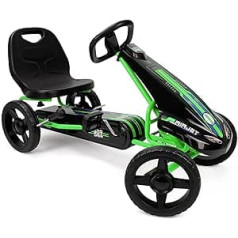 509 Crew Air Jet Pedal Go-Kart - Green Pedal Car, Sporty Graphic on Front Trim, Adjustable Seat, 4-Spoke Rims with 25cm Diameter EVA Wheels, with Handbrake, Age 4+