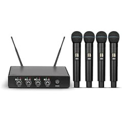 Depusheng R5 Wireless Microphone, Professional Wireless UHF Handheld Microphone System with Four Dynamic Microphones for Home Karaoke, Meeting, Parties, Churches, DJs, Weddings, Home KTV Set