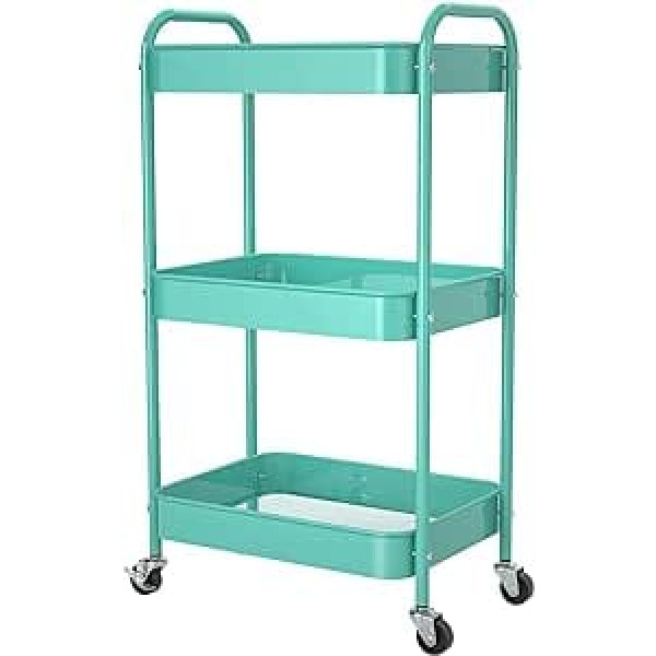 PNVXNUS 3 Tier Metal Rolling Cart Multifunctional Organizer for Office Bathroom Kitchen Books Diapers Easy Assembly Blue