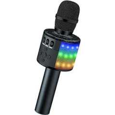 Bonaok Wireless Bluetooth Karaoke Microphone with Controllable LED Lights - Portable Karaoke Machine Speaker - Birthday Gift / Party / Travel Toy for Android / iPhone / iPad / Sony / PC