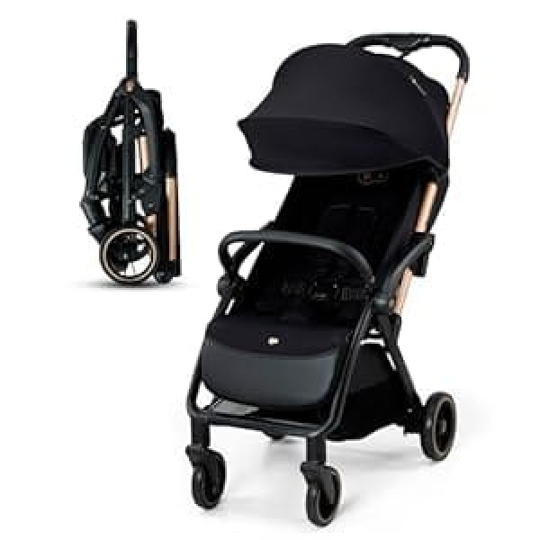 Kinderkraft APINO bagijs līdz 22 kg, nolaižams bagijs, viegls — 7,5 kg, automātiski nolokāms, regulējams atzveltne guļus stāvoklī, ideāli piemērots ceļojumiem, melns