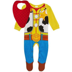 Disney Baby Boy Toy Story 4 Šerifs Vudijs Rompers + Dāvanu komplekts ar krūšu priekšautiņu 0–3 mēnešiem, daudzkrāsains