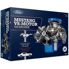 FRANZIS 67501 Ford Mustang V8 dzinēja 1:4 mēroga dzinēja komplekts ar skaņas moduli, instrukcijām un 100 lappušu pavadgrāmatu