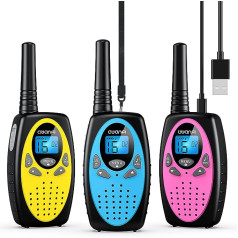 AWANFI Walkie Talkie Rechargeable, Set of 3 Walkie Talkies for Children and Adults, with 1200 mAh Li-ion Battery, Radio Set, Walki Talki 16 Channels, Walky Talky for Gift, Camping, Hiking