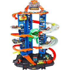 Hot Wheels GJL14 City Robo T Rex Megacity autostāvvieta ar rotaļlietu dinozauru iesk. 2 rotaļu mašīnas, dāvanu ideja bērniem no 5 - 8 gadiem