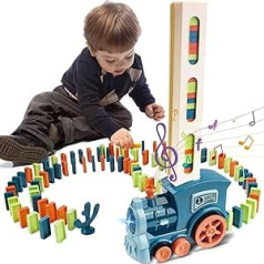 Swetup Domino vilciena rotaļlietu komplekts ar 120 domino blokiem, bērnu domino rotaļlieta, elektriskais vilciens ar gaismu un skaņu, bērnu domino spēle meitenēm zēniem no 3 gadiem, Ziemassvētku dāvana