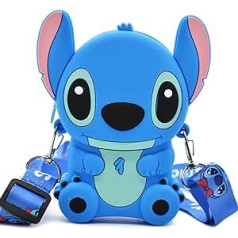Stitch Kids Wallet Lilo and Stitch Cartoon Silicone Bag Kawaii Cartoon Small Bag Purses Mini Purse with Adjustable Shoulder Strap Coin Purse Gifts for Children, blue, briefcase