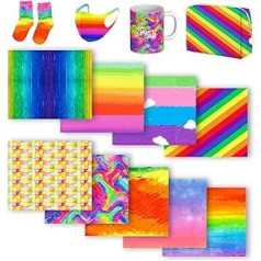 Infusible Ink Transfer Sheets 12 x 10 Inch Rainbow Pre Printed Fusible Sublimation Ink Transfer Paper for Cricut Mug Press, T Shirts, Coasters, Bag
