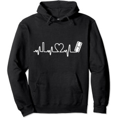 Domino Heartbeat EKG aparāts I Love Domino Pullover Hoodie, melns