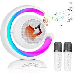 Karaoke Machine & Portable Speaker with Wireless Microphones & Lights (White)