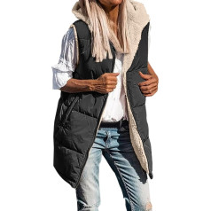 Cubinest Winter Jacket for Women - Sleeveless XXL Black Quilted Vest Jacket with Hood Autumn Lightweight Women's Vests Vest Long Winter Warm Slim Transition Jacket Winter Jacket