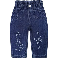 KIDSCOOL SPACE Baby jeans for little girls, paperbag elastic waist, cute printed jeans