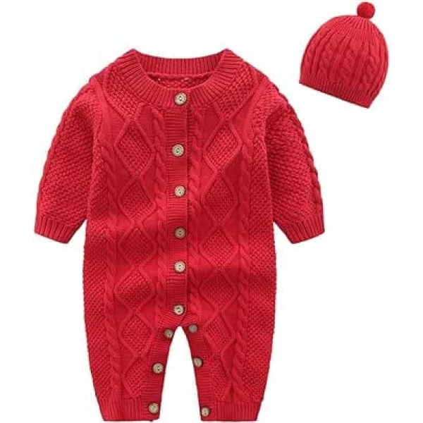 amropi Knitted Romper Baby Girl Player and Hat Knitted Suit Snowsuit Overalls for 3-24 Months