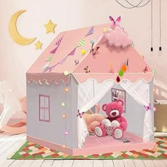 Bērni spēlē telti Bērnu telts iekštelpu princešu meiteņu pils spēļu māja Mājsaimniecība maza māja āra rotaļlietu māja (rozā un pelēka)