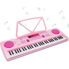 Digitālā klaviatūra, klavieres Digitālās klavieres 61 taustiņi Elektroniskā klavieru klaviatūra iesācējiem Pārnēsājama elektroniskā tastatūra ar statīvu un mikrofonu, dāvana zēniem un meitenēm (rozā)