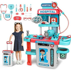 deAO Doctor's Coat Doctor Play Set Role Play Kit with Sound Light, Medical Station Set Doctor Cosplay Sets with Stethoscope Thermometer Syringe, Medical Toy Gifts for Children from 3 Years