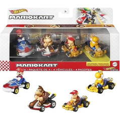 Hot Wheels HDB22 — Mario Kart transportlīdzeklis (4 gab. iepakojumā), 4 populāru figūru komplekts, ieskaitot 1 ekskluzīvu modeli, rotaļlietu kolekcionāra dāvana bērniem un faniem no 3 gadu vecuma