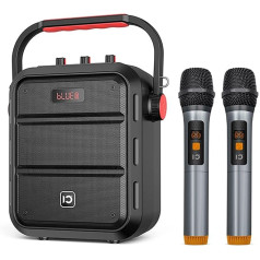 SHIDU karaoke iekārta ar 2 UHF bezvadu mikrofoniem, 30 W pārnēsājamo mikrofonu skaļruņu komplektu, Bluetooth 5.0, uzlādējamu PA sistēmu ar FM radio, atbalsta USB/TF karti/Aux ballītēm