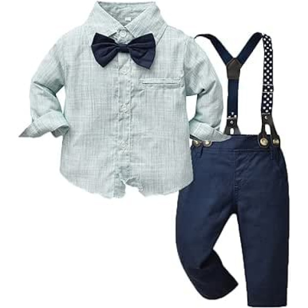 Formal Baby Clothing for Children's Suit Boy's Long Sleeved Bow Tie Cotton Cardigan Suspenders Gentleman's Suit 3pcs Set